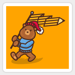 Pencil Bear with Flag Sticker